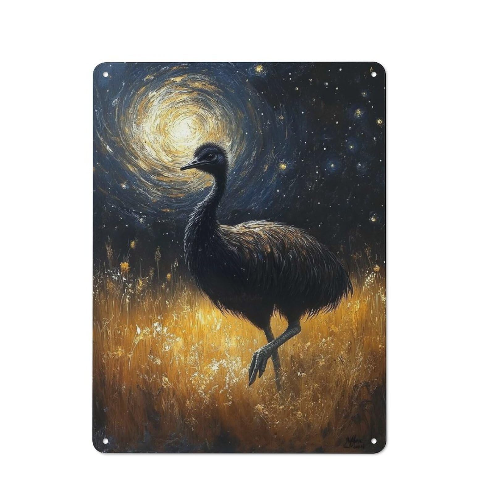 Junmoney Style-8 Classic Emu Under Starry Night Painting Metal Wall Sign 40X30cm, Pub Wall Decor For Diner, Restaurant, Shed Or Kitchen