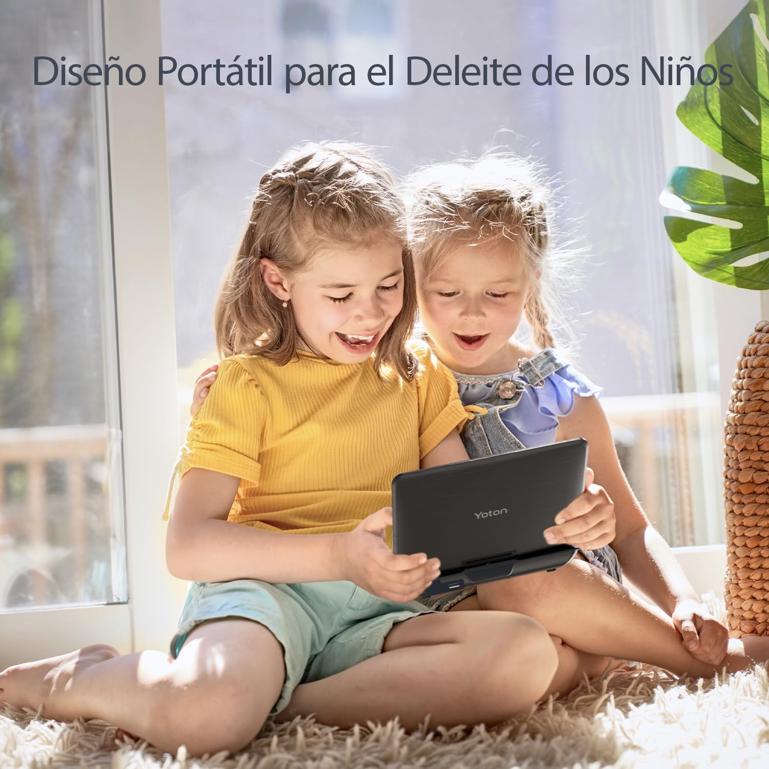 Reproductor DVD portátil Yoton de 9.5", con pantalla giratoria HD de 7.5" para niños, altavoces estéreo, batería interna con autonomía de hasta 6 horas, compatible con sincronización TV/USB/tarjeta SD