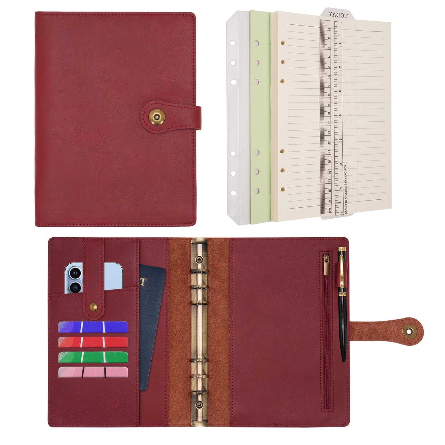 Wonderpool A5 Binder Travel Diary Journal Notebook, College Ruled Paper Refillable