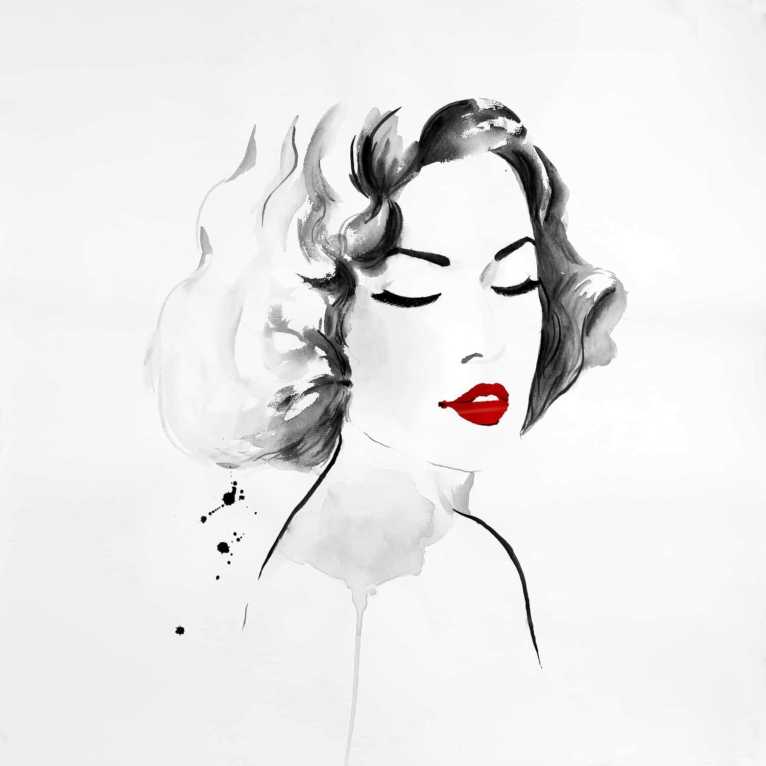 BEGIN DECO MAISON - HOME DECOR Watercolor Feminine Lady Wrapped Canvas, 36x36, Multicolor