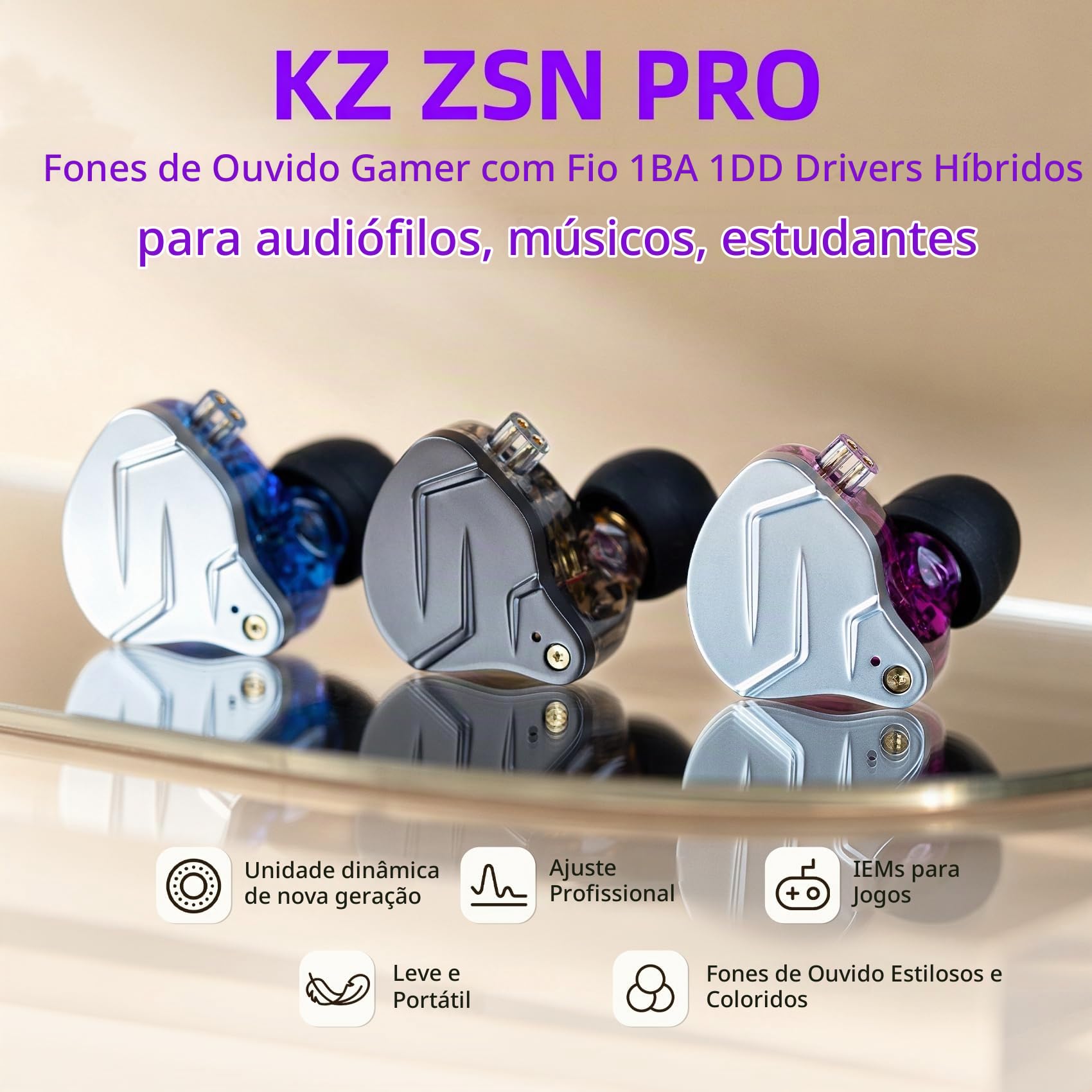 Kz zsn pro earbuds yinyoo 1dd 1ba hifi Monitor Ear fones de ouvido