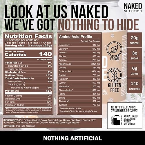 Miniatura 5 de NAKED Shake - Batido de Proteína de Cacao Caliente - Polvo de Proteína a Base de Plantas con Aceite Mct - Sin Gluten, Sin Soja, Sin OGM ni