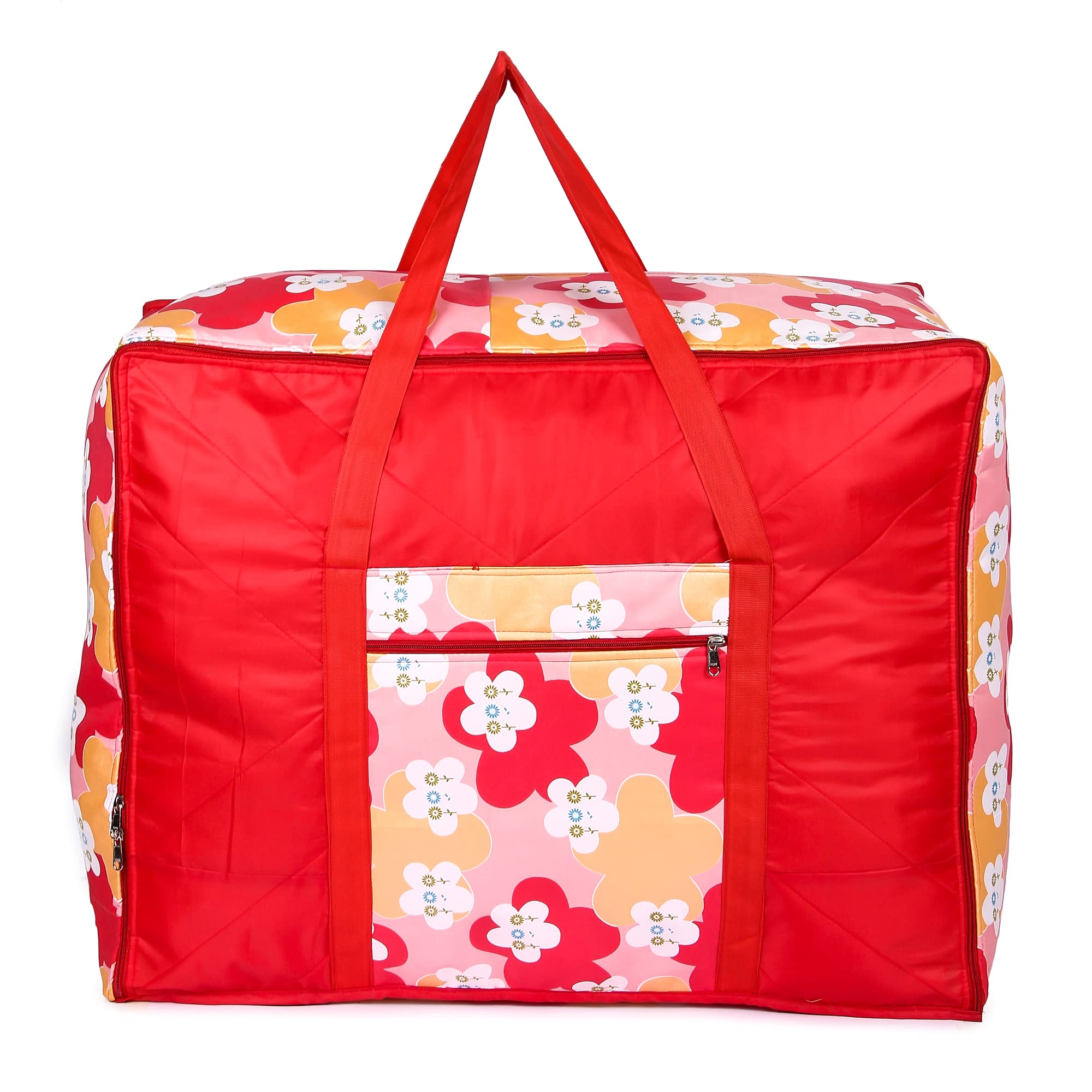 peafowl parachute jumbo underbed rectangular storage bag with zipper and handle | multipurpose bag | blanket bag(star design) (red flower design)