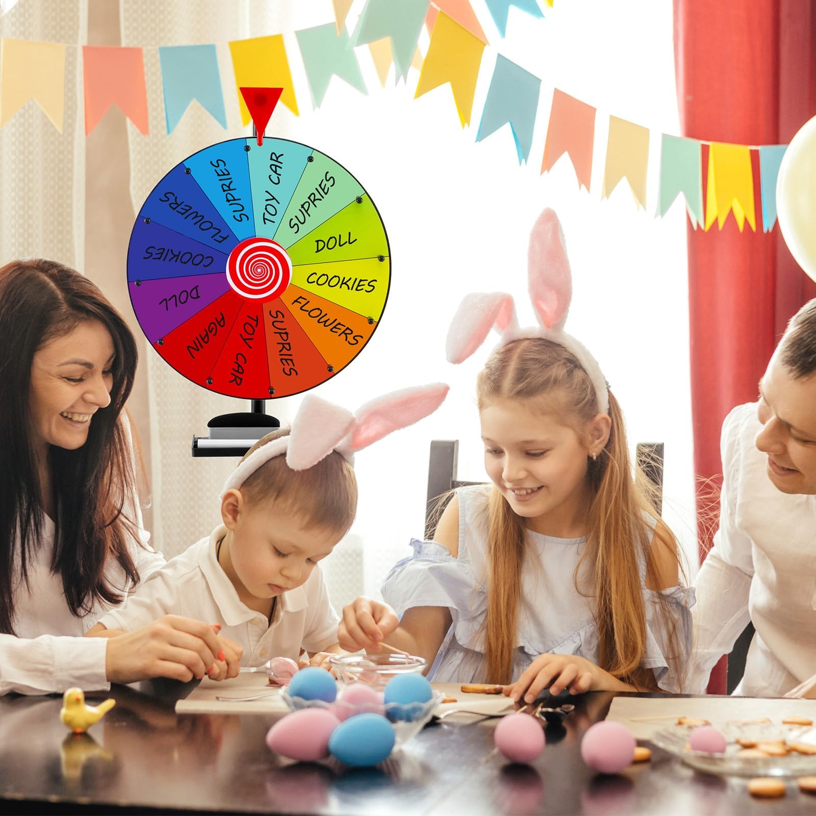FANTASK Ruota della Fortuna da 16", Regolabile in Altezza con portapenne, per Giochi della Lotteria, Giochi di Parole φ40 cm (Altezza 97-155 cm)