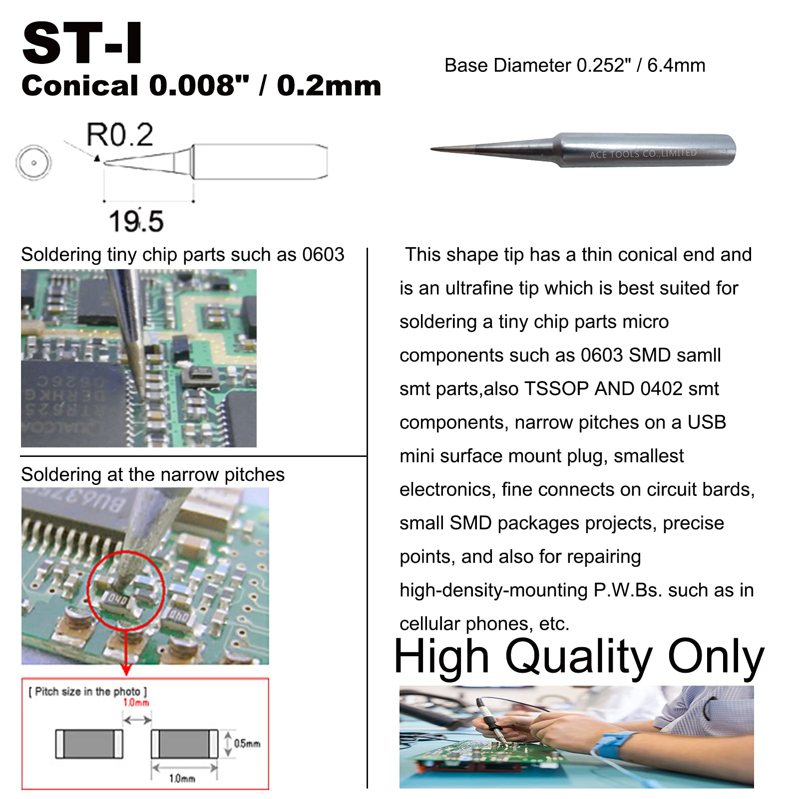 KD-M-LB LONG CONICAL FINE POINT SOLDERING TIP - Solders & Fluxes