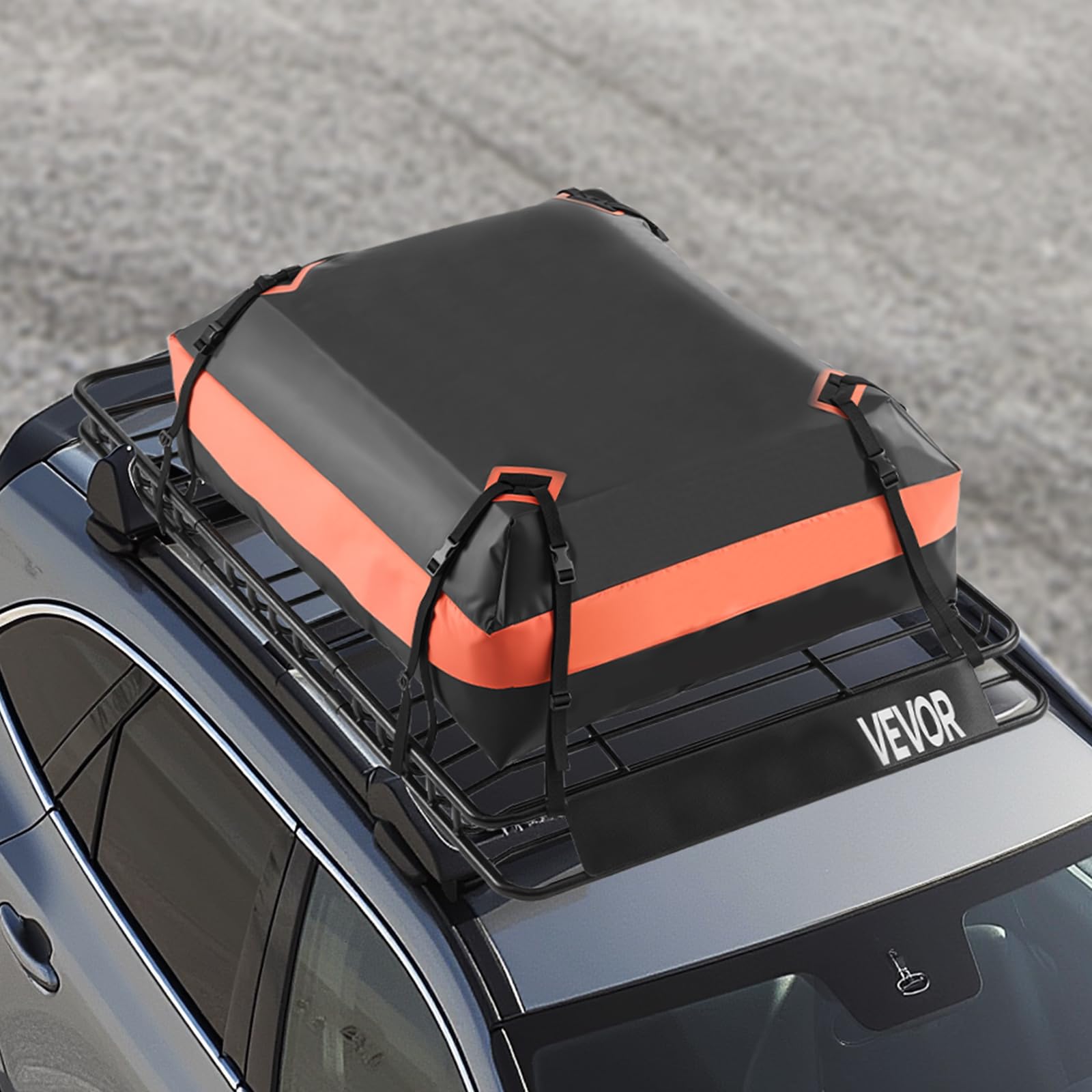 VEVOR Cesta para Portaequipajes de Techo 162,5x99x10,5 cm Soporte de Equipajes Universal con Bolsa de Carga 112x87x26 cm Correas de Trinquete Carga Máxima de 113,4 kg para SUV, Camión, Coche