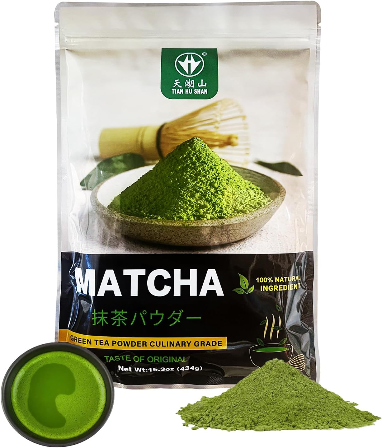TIAN HU SHAN Matcha Green Tea Powder 434g Starter Matcha Powder for Latte Cooking Baking