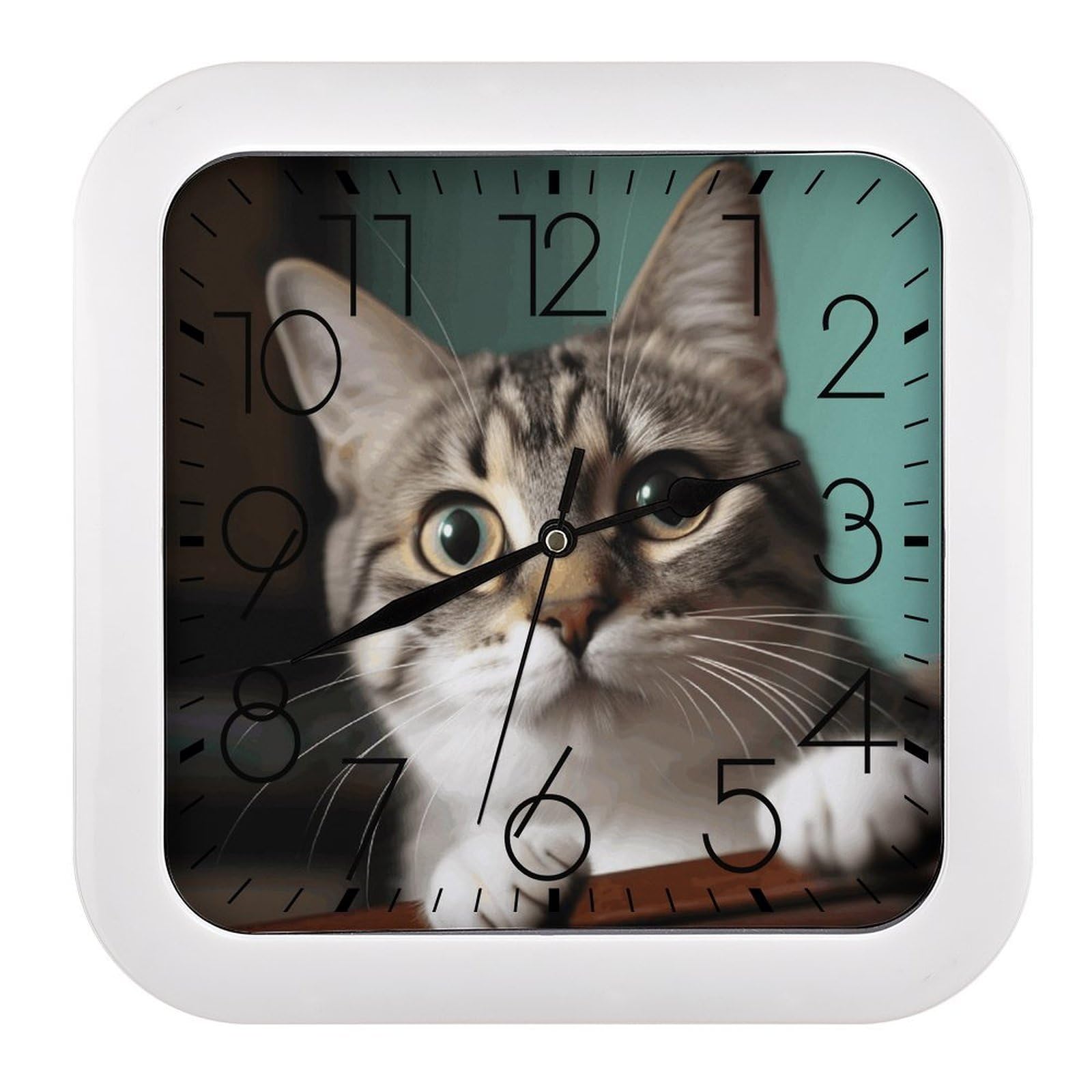 JTREHY A Curious Cat Wall Clock The Sound is Soft Square Timepiece Fashion Precise Easy to Read Numbers | Perfect Living Room Kitchen Or Office Clocks