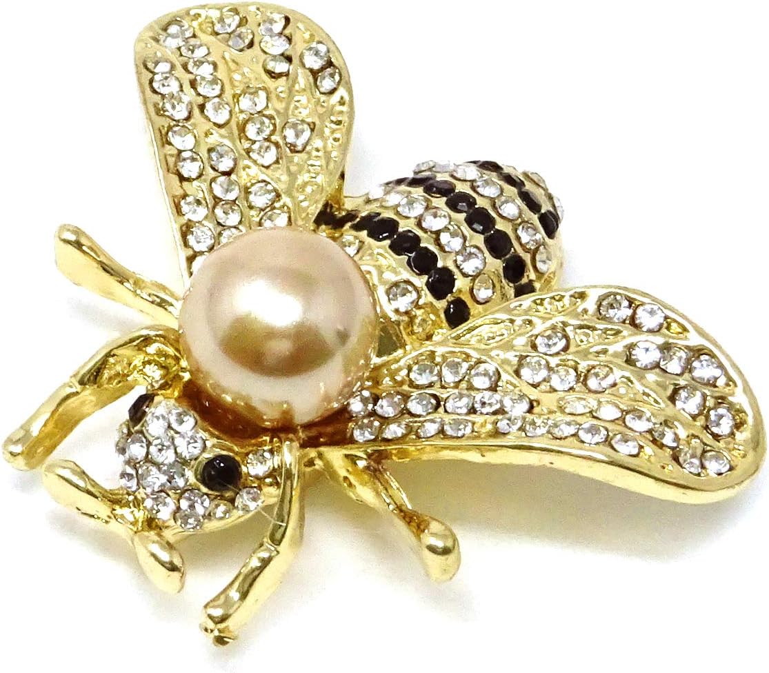 Honbay Fashion Vintage Gold Tone Honey Bee Brooch with Rhinestones and Pearl - Image 3