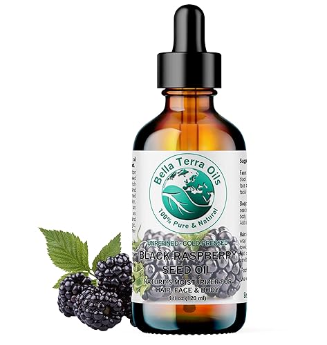 Bella Terra Oils - Aceite de semilla de frambuesa negra de 4 onzas - Deléitese en esencia rica en antioxidantes, lleno de omega-6 y omega-9, el