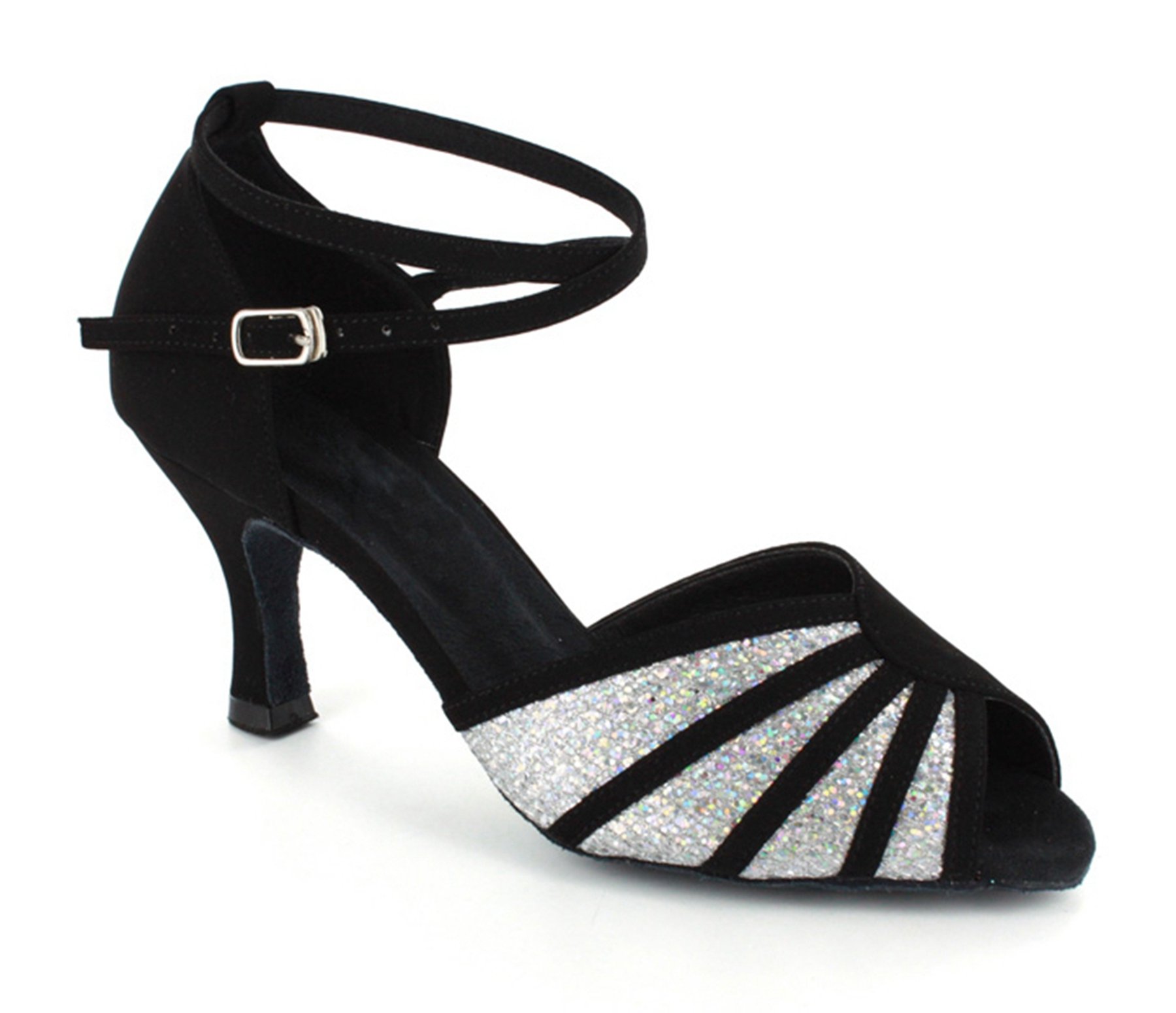 MINITOO Women's Dance Collection 601801 Black/Silver Low Heel Salsa Tango Ballroom Latin Shoes UK 8