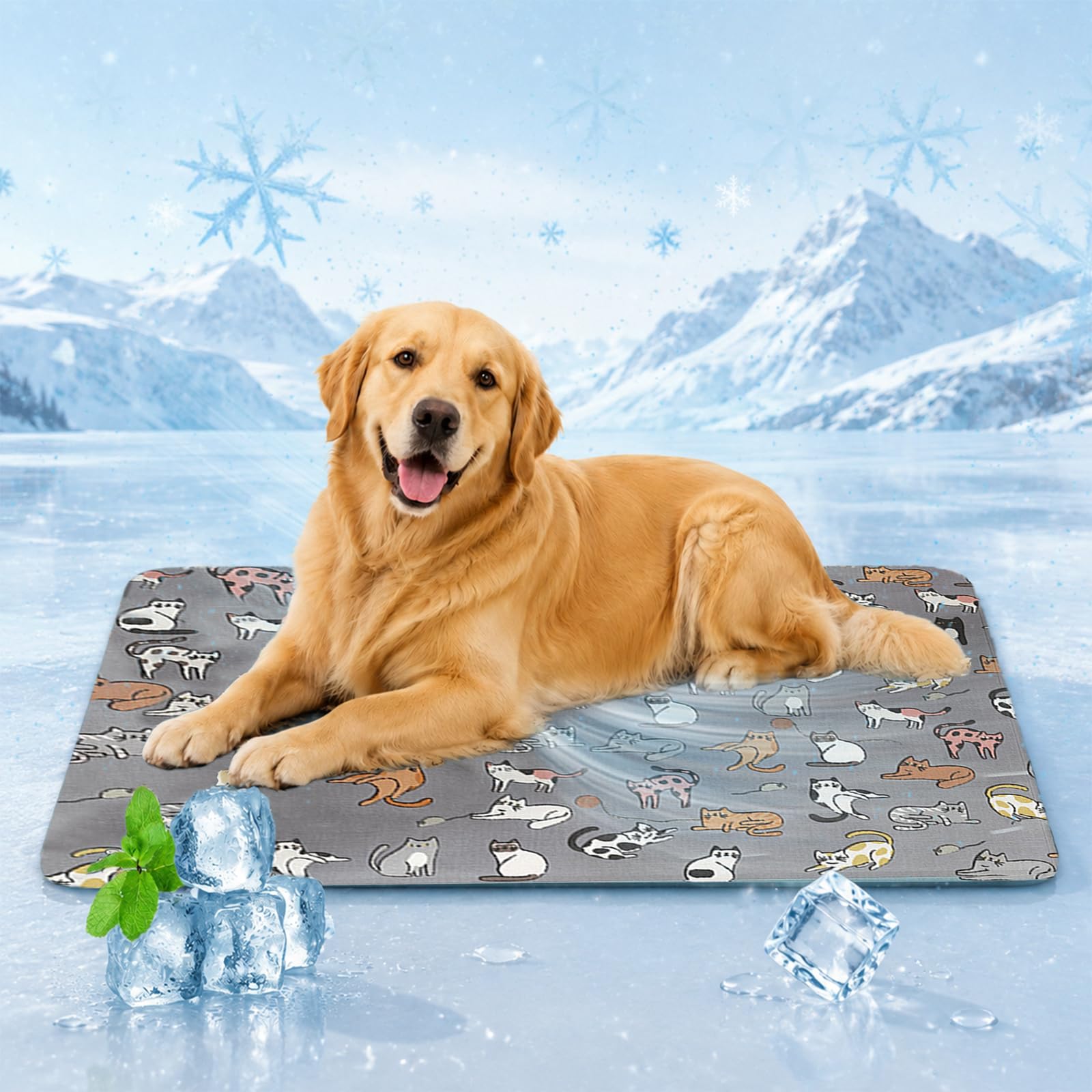 Dog Cooling Mat, Self-Cooling Pet Pad for Large Dogs, Summer Cool Mat (Green, M)