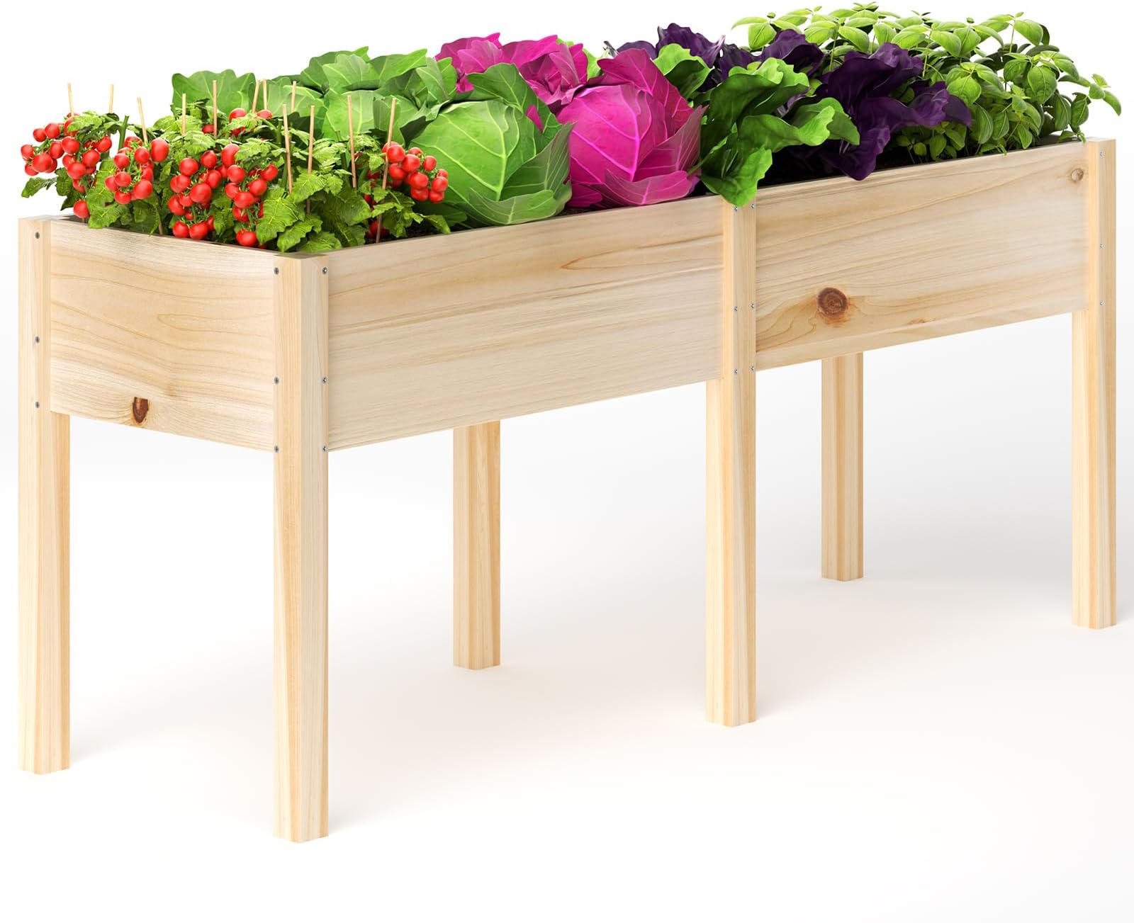 - MIXC 72”L X 23”W Raised Garden Bed Outdoors with Legs, Elevated Reinforced Wooden Large Planter Box for Backyard, Patio, Balcony w/Divider Panel, 6 Legs, 300lb Capacity