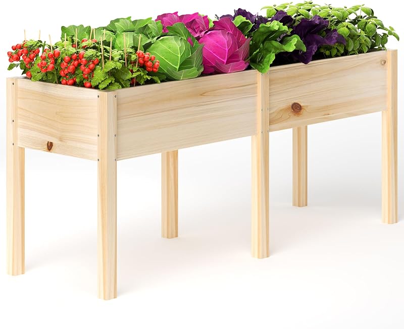 MIXC 333lbs Capacity Sturdy Wooden Raised Garden Bed Outdoors with Legs | 72x23x30" Elevated Ergonomic Height Planter Box for Herb Vegetable Flower, Divider Panel, 6 Legs, Easy Assembly with PE Liner