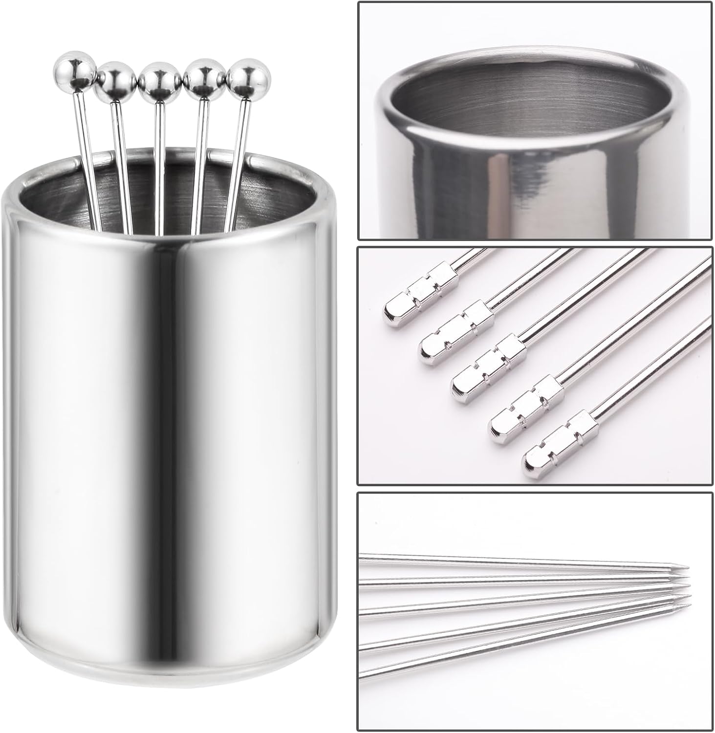 Metal Cocktail Picks 12Pcs Stainless Steel Martini Picks with Storage Cup image 5