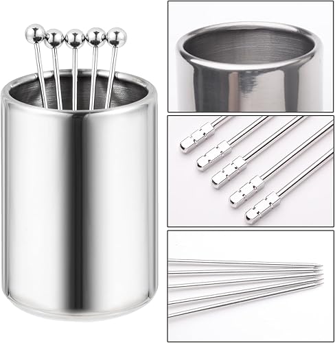 Miniatura 2 de Juego de 20 palillos de cóctel de metal de 4.3 pulgadas + kit de soporte, palillos de cóctel de acero inoxidable 304, brochetas de cóctel