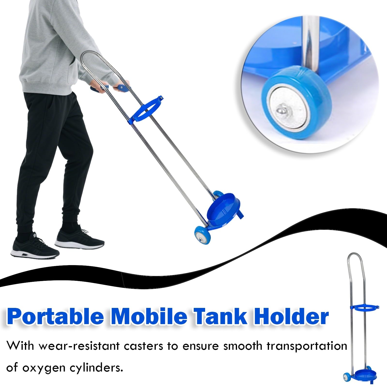 AMUFJJ Gasflasche Halterung Gasflaschenhalter Einzel-Sauerstoffflaschenwagen Größe D/E/M6, Rollender Propan-/Stickstoffflaschenhalterständer Für Krankenhaus/Fabrik/Labor(Height 102cm (3.3ft))