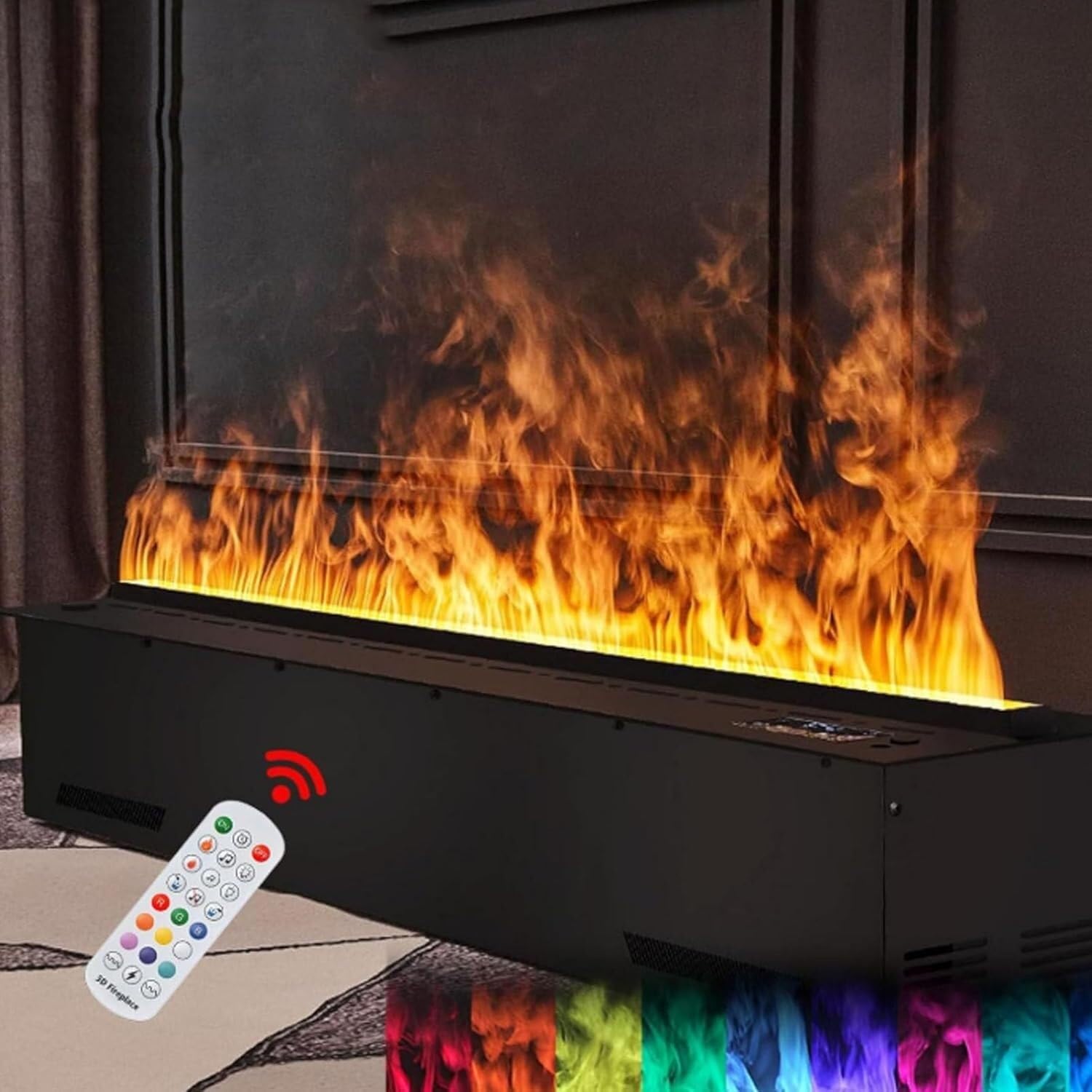 3D Water Vapor Fireplace, Realistic Atomized Flame with 7 Adjustable Colors, Stainless Steel, Touch/Remote Control(80cm)