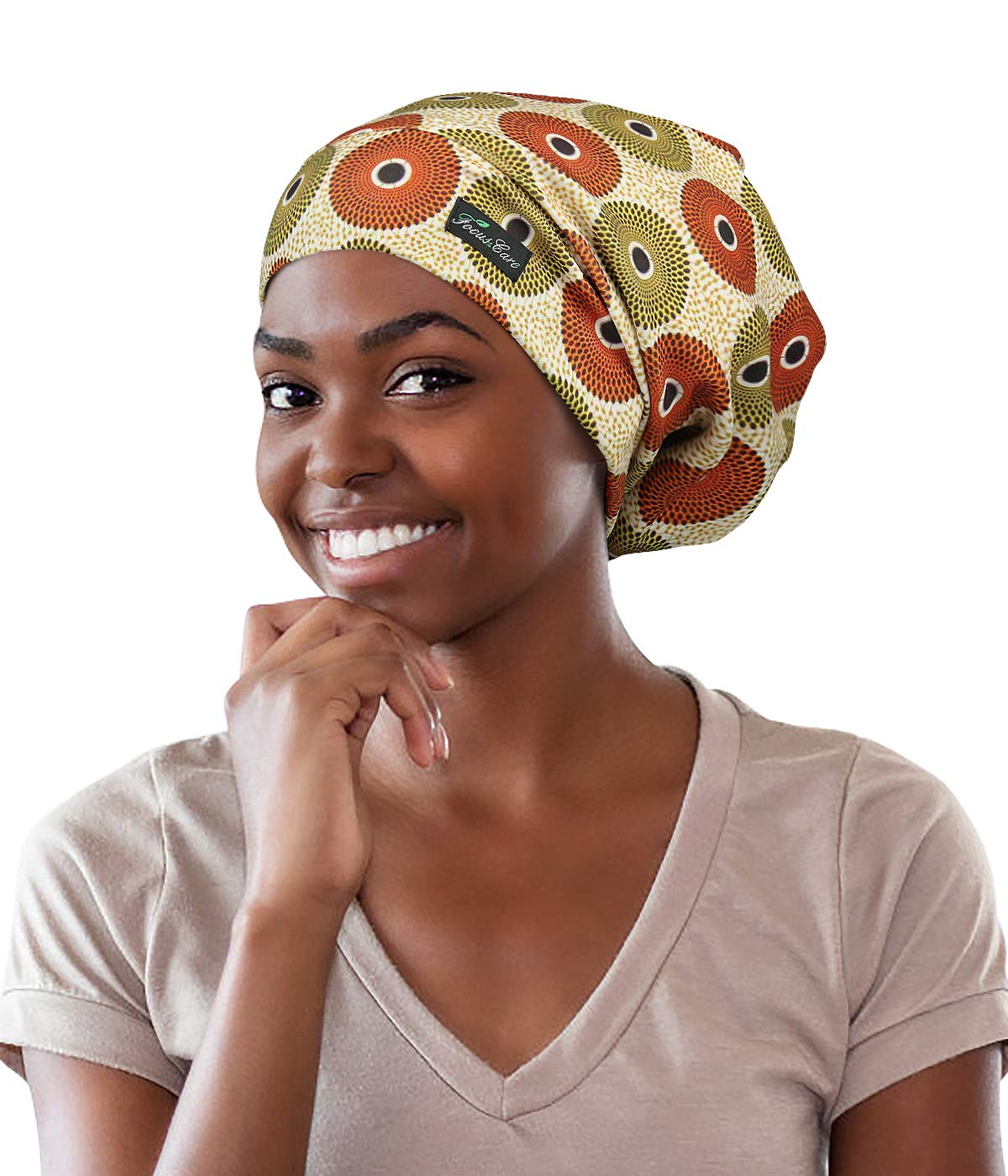 Adjustable Satin Lined Sleep Cap for Dreadlocks Curly Hair Large Head-Stay On Overnight