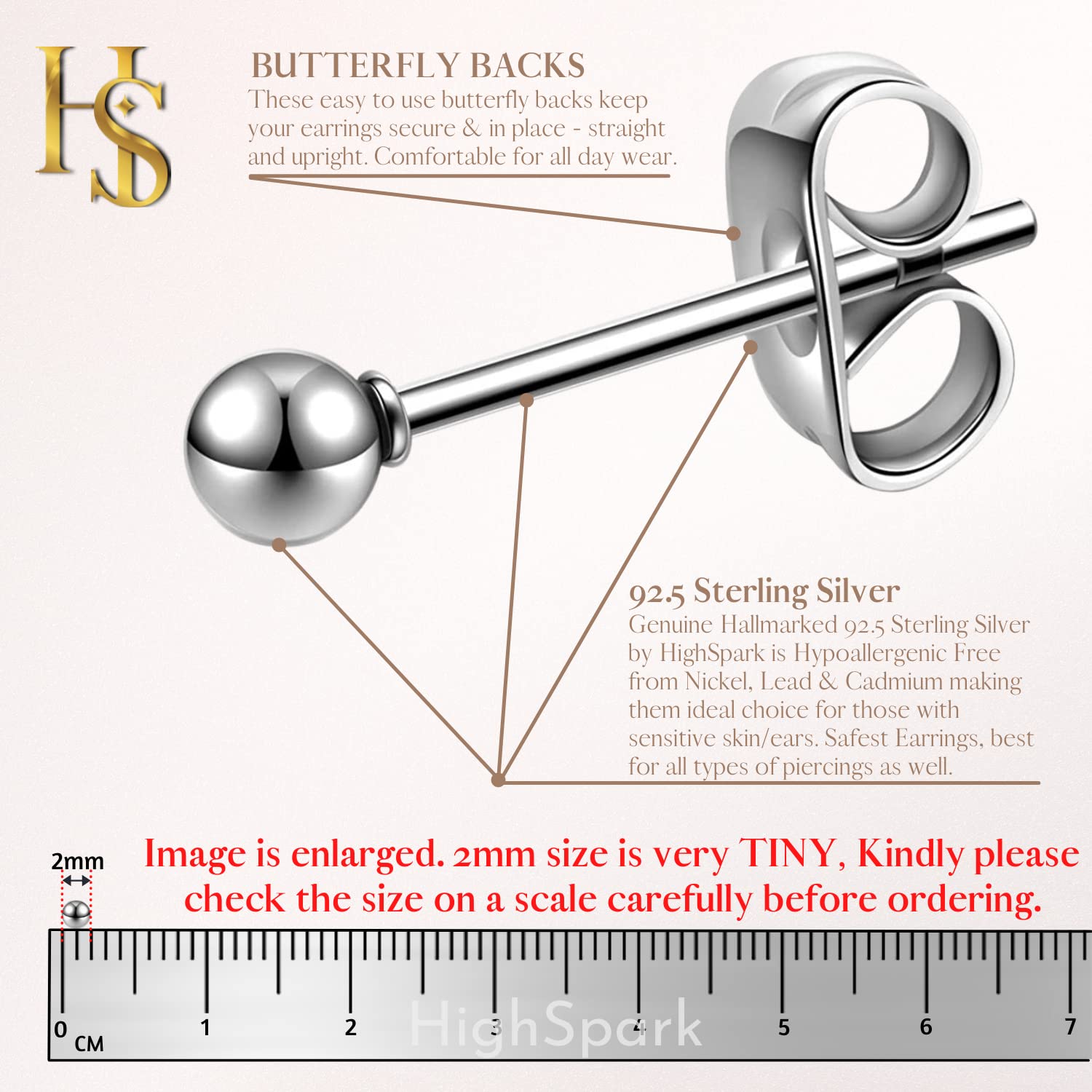 925 Silver 2mm Ball Stud Earrings
