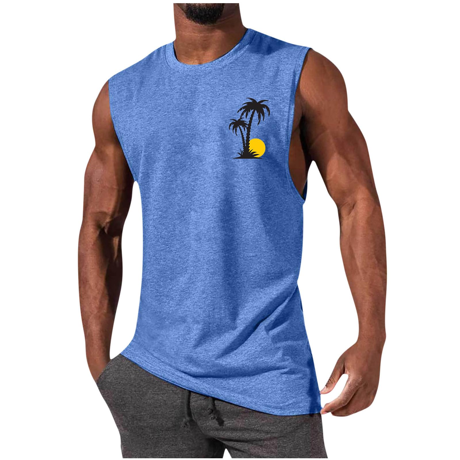 Mens Tank Tops Graphic Summer Tees Cotton Workout Gym Cut Off Sleeveless T Shirts Loose Fit Muscle Athletic Tank Tops