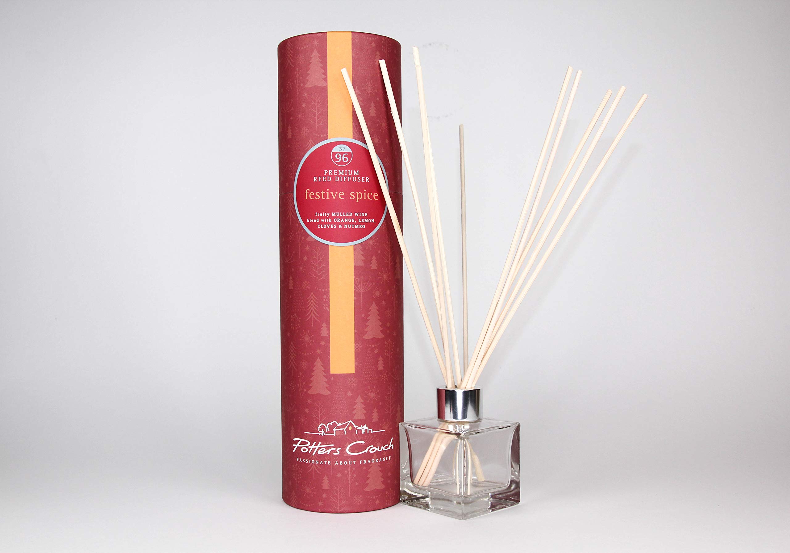 Potters Crouch Clear No.96 Festive Spice Vegan Friendly Luxury Oil Diffuser Gift Set With Sticks 100Ml