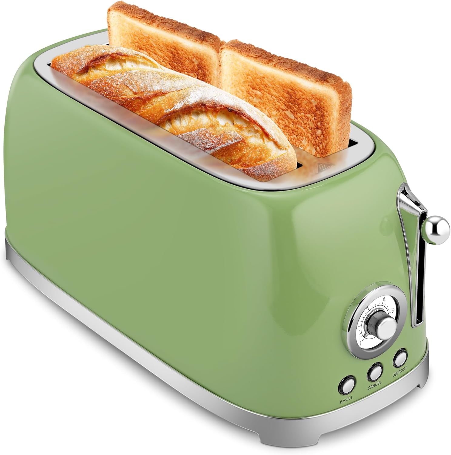 SUSTEAS Toaster 4 Slice Wide Slot, Stainless Steel Bread Bagel Toasters, Retro Long Slot Tostadora for Defrost, Reheat, Removable Crumb Tray, 1500W, 6 Browning Settings, Beige