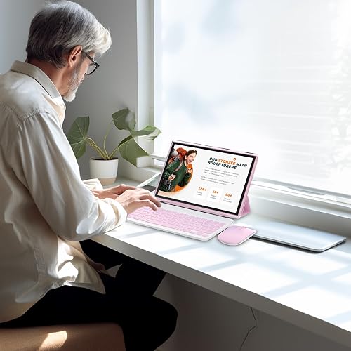PEICHENG Android 15.0 10Inches Tablet, 18GB RAM+128GB ROM+2TB Expandable, Tab Set with Keyboard/Case/Mouse/Stylus, 2.0GHz Quad-core Processor, 1280 * 800 IPS HDScreen, 5G WiFi6 BT 5.0 (Pink) - 7