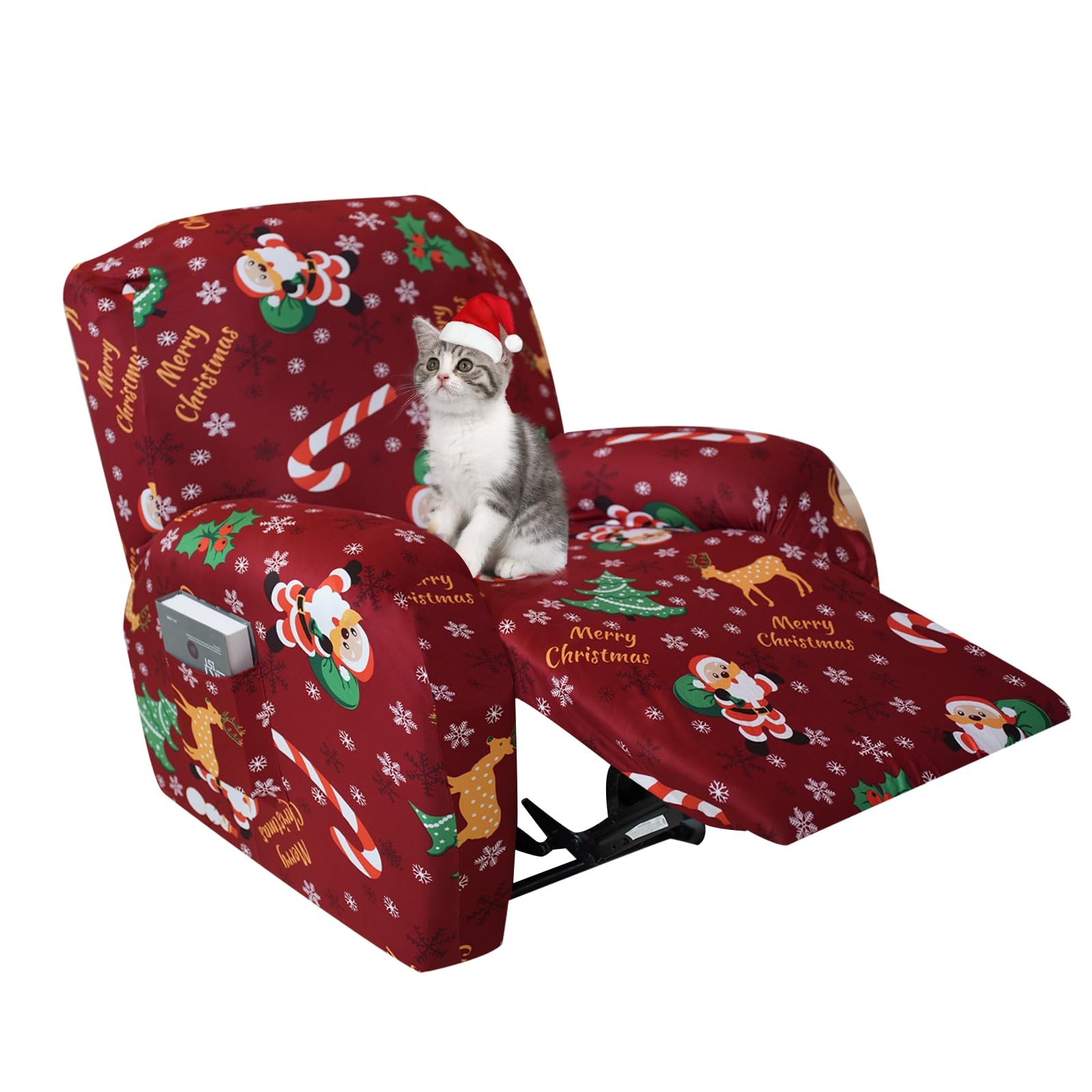 Jaotto Funda de Sillón Navidad Relax Elásticas 1 Plaza Fundas de Butacas Relax Reclinable Universal Ajustables Cubiertas Xmas Protector para Sillón Relax con Bolsillos,Navidad Ladrón