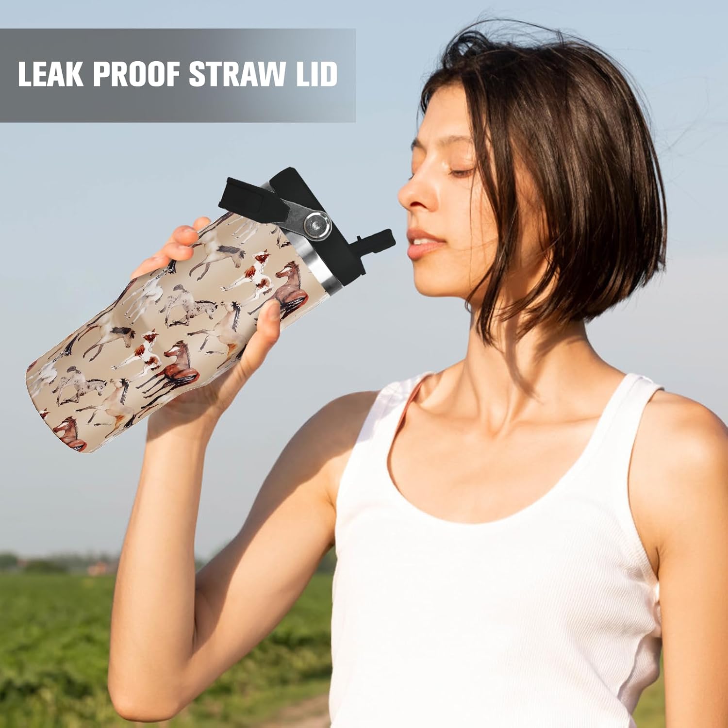 30 oz Horse Tumbler With Handle and Straw, 30oz Flip Straw Tumbler Insulated Coffee Travel Mugs Cup Water Bottle Gifts for Horse Lovers Women Girls - Image 5