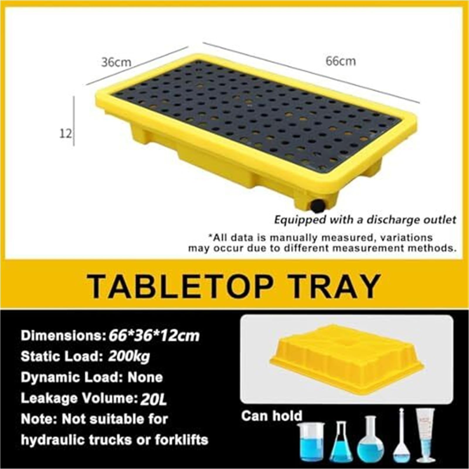 Pallet di Contenimento, Vasca Modulare HDPE con Scarico e Alta Capacita di Carico, Soluzione Stoccaggio Industriale Anti-Perdite per Fusti e Barili Sump(66 * 36 * 12cm)