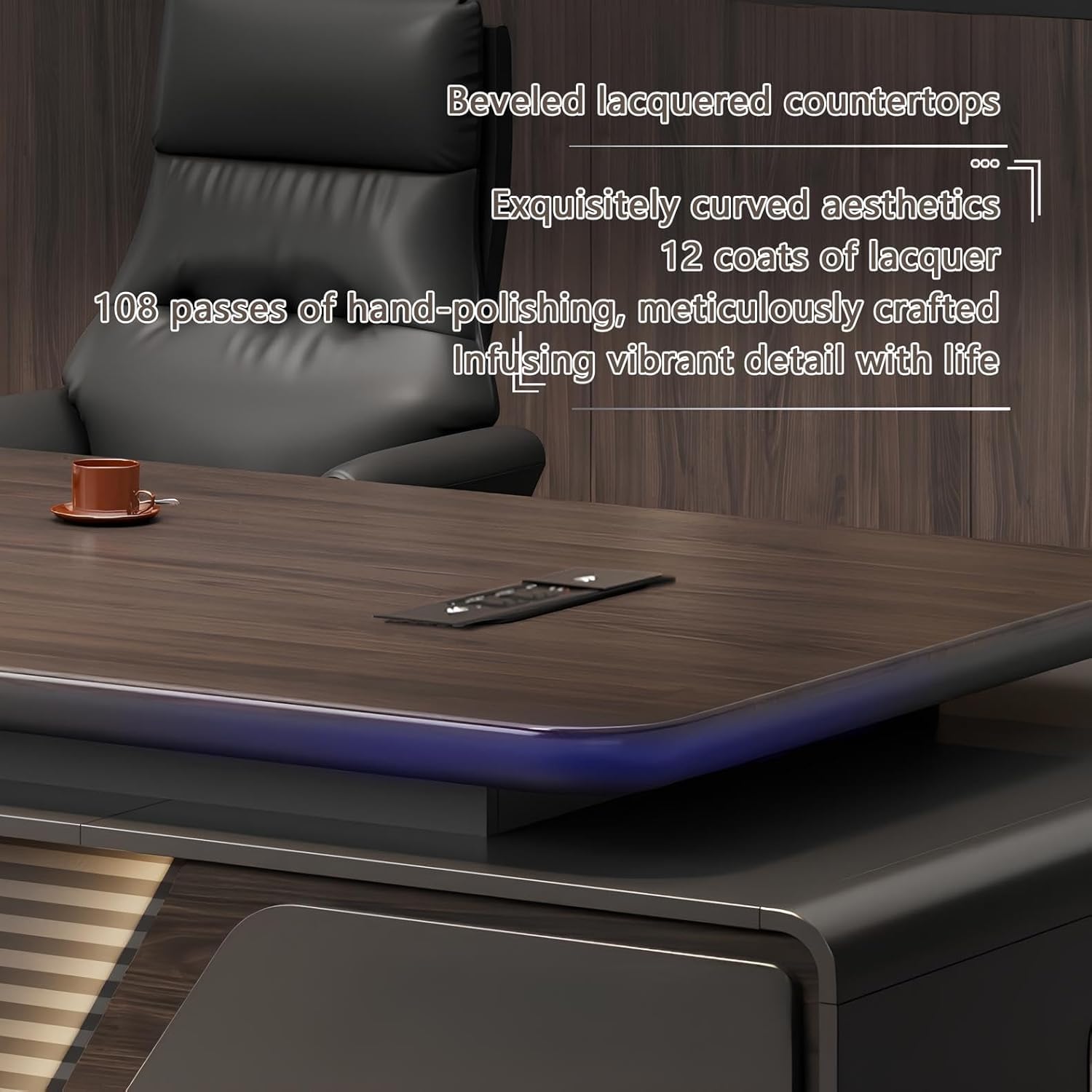 Scrivania direzionale moderna a forma di L con cassetti, superficie curva in lega di alluminio, tavolo da ufficio per casa e ufficio, configurazione destra, lunghezza 200 cm