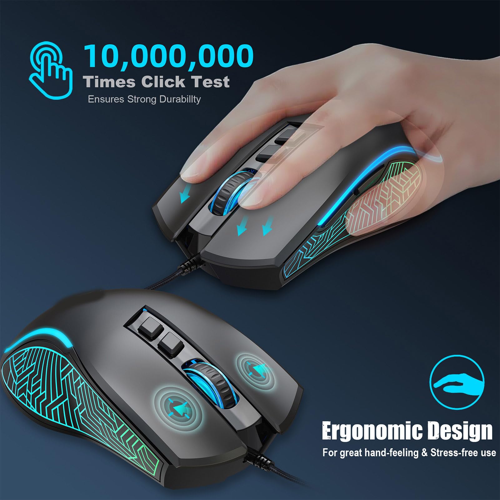 Goshyda Tastiera e Mouse da Gioco, Tastiera Retroilluminata RGB Personalizzabile, Combinazione Mouse Ergonomico con Tappetino per, per Giocare e Lavorare (insieme nero)