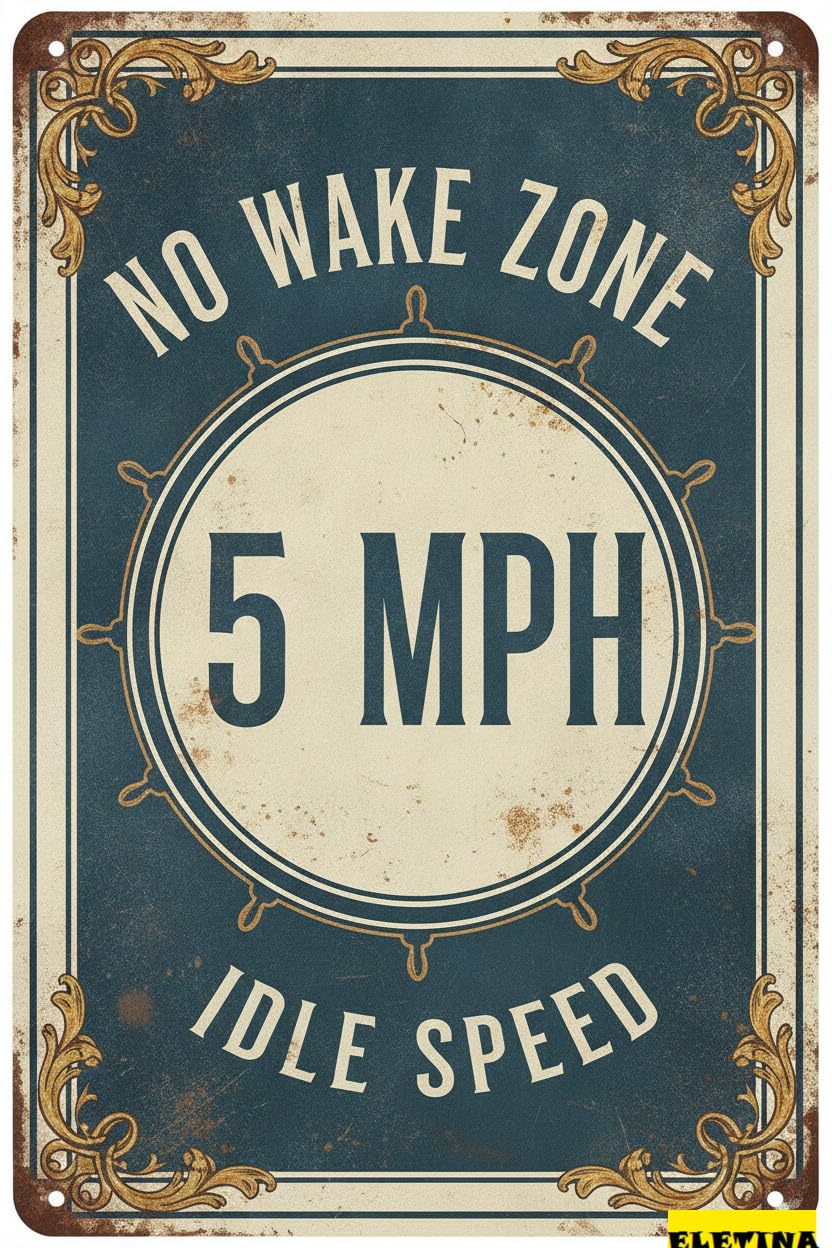 No Wake Zone 5mph Idle Speed Metal Warning Sign Street Gate Outdoor High Way Business Decor 8x12in