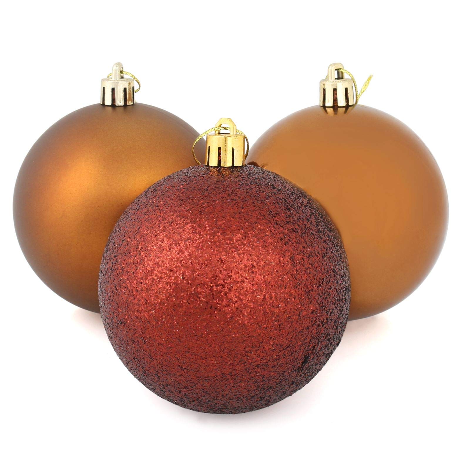 Mr Crimbo Set Of 9 Medium Round Christmas Tree Baubles Shiny Mirrored Matt Glittery, Coffee 8cm