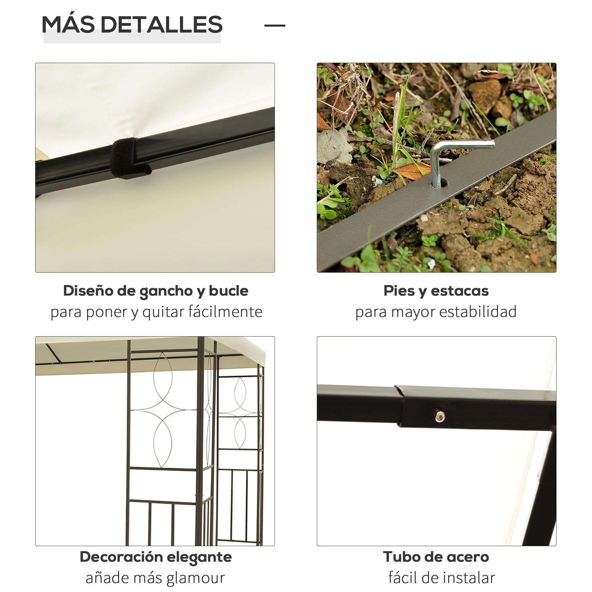 Outsunny Cenador de Jardín 3x4m Pabellón para Exterior con Doble Techo de Ventilación y 4 columnas de acero Estable para Fiestas Eventos Patio Crema