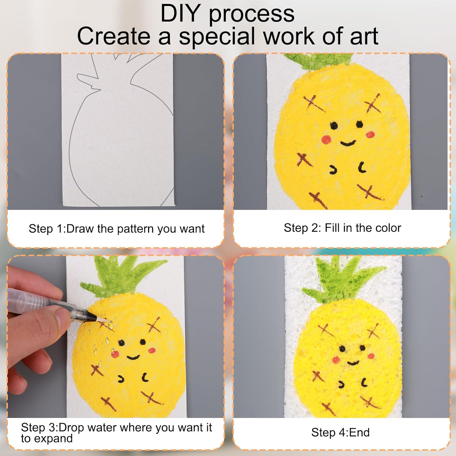 lasuroa 36pcs 3D Magic Puffy Painting Kit, DIY Sponge Canvas Paper with 6 Water Pens Kids Foam Texture Art Supplies for Home & School