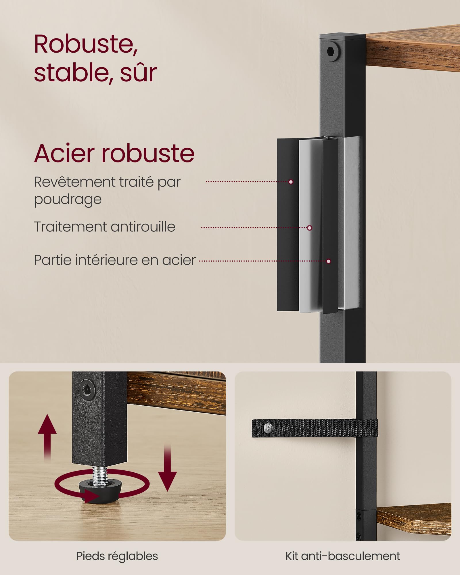 VASAGLE Étagère d’Angle, avec Placard, Meuble d’Angle à 5 Niveaux, Étagère de Rangement, pour Salon, Chambre, Cuisine, Salle de Bain, Marron Rustique et Noir d'encre LBC580K01