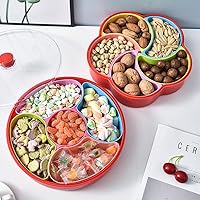 Vista 6 de Bandeja de plástico dividida para servir 5 compartimentos, bandeja para servir aperitivos con tapa y asa, platos reutilizables para servir