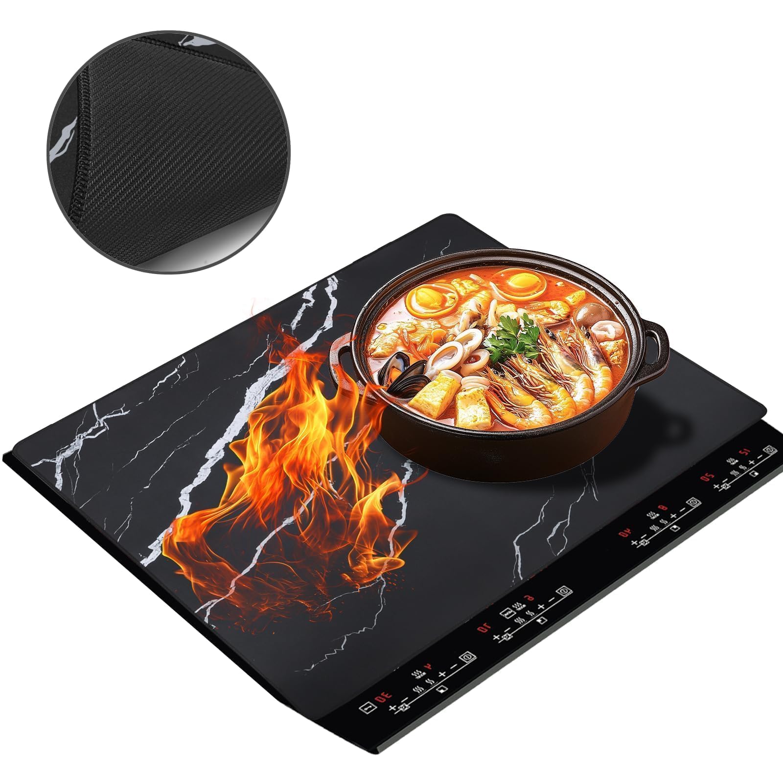 Txmyxgs 61.5 x 53 cm Protective Mat for Induction Cooker, Kitchen Protector Vitroceramica Heat Resistant Silicone Mat Multifunctional Induction Plate (Marble)