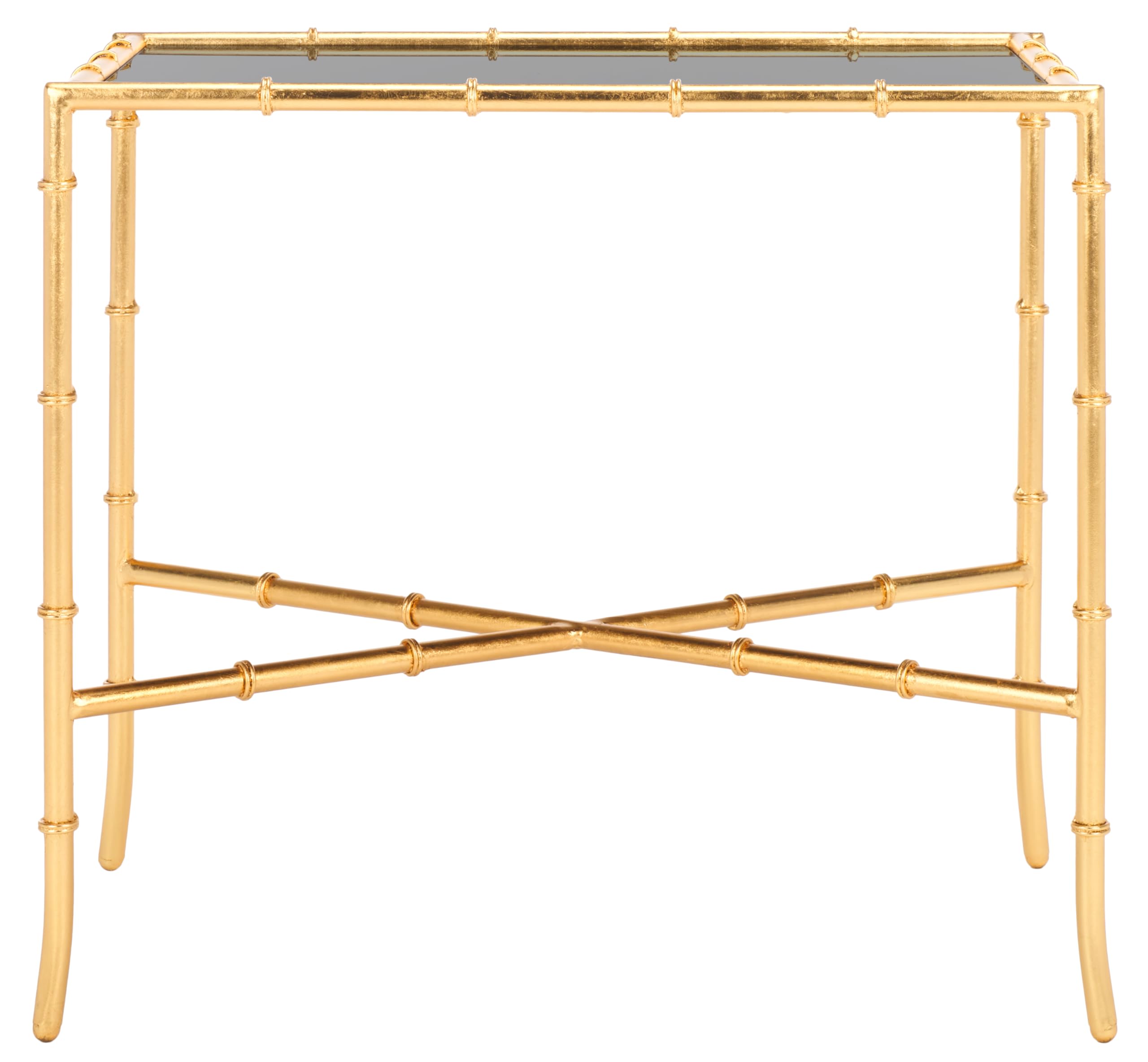 SAFAVIEH Home Collection Chandler Accent Table Gold Cross Base with Black Glass Top Fully Assembled FOX2513A
