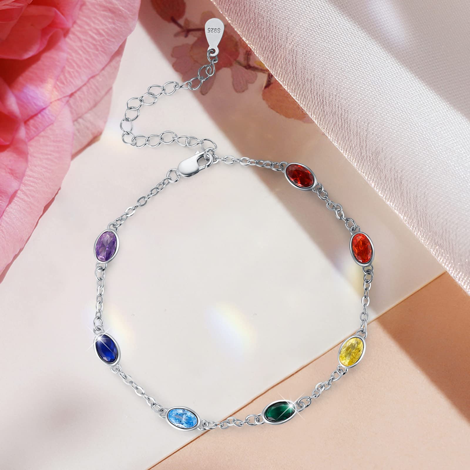 Pulsera de chakra de plata de ley con 7 chakras, pulsera de yoga, pulsera de enlace para muñeca, cumpleaños, regalos de Navidad para mujeres, esposa, novia, novia, 7+2, Plata de ley