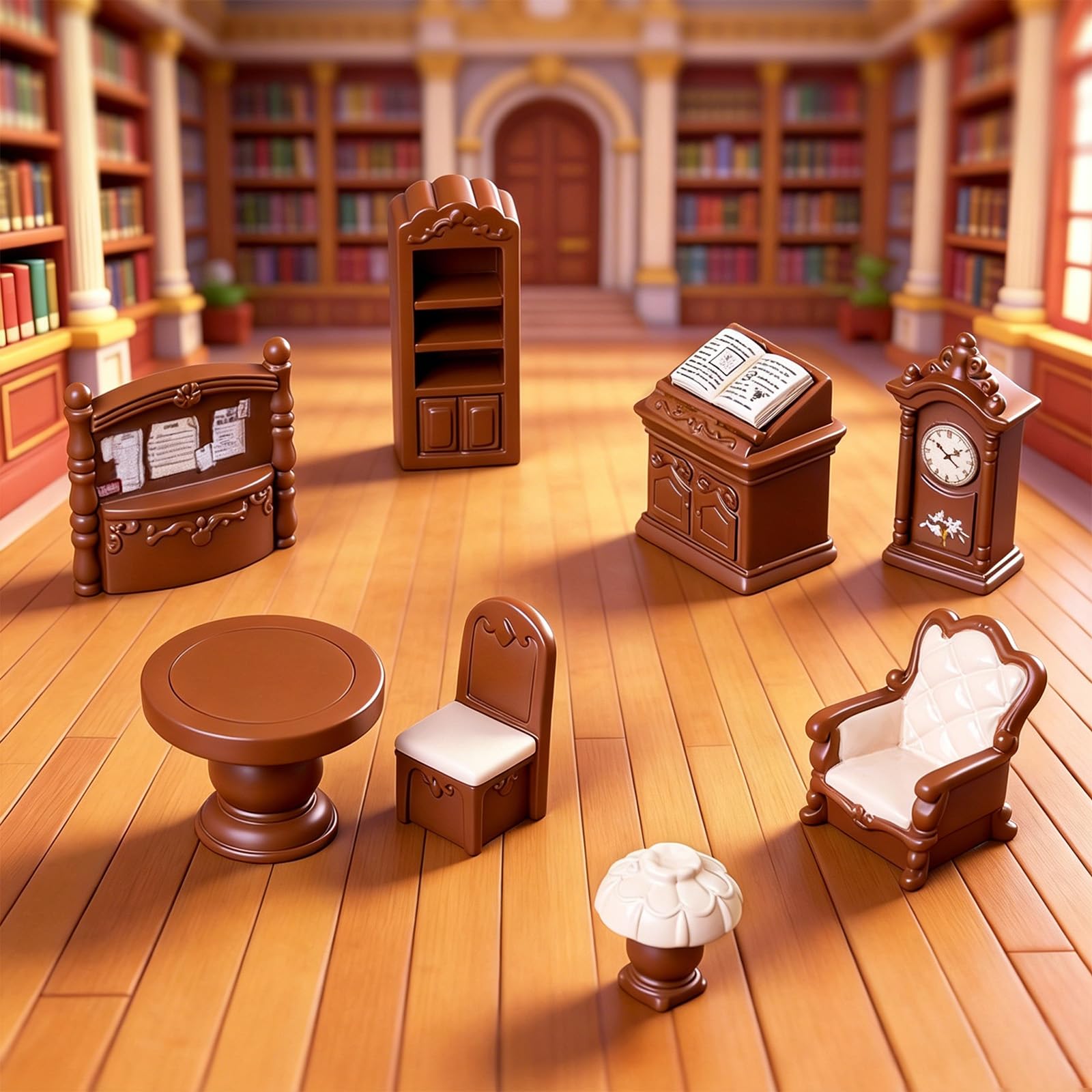 Vintage Decorative Items, European Classical Library Furniture Set, 8-Piece Miniature Table Chair Sofa Display for Home Office Decor-image-43
