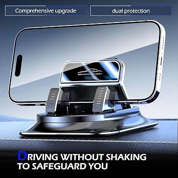 Shakas 360 Degree Rotation Dashboard Phone Holder, Non-Slip One-Hand Operation Navigation Bracket, Self-Adhesive Washable Horizontal and Vertical Placement Holder, for Most Cars (Black)