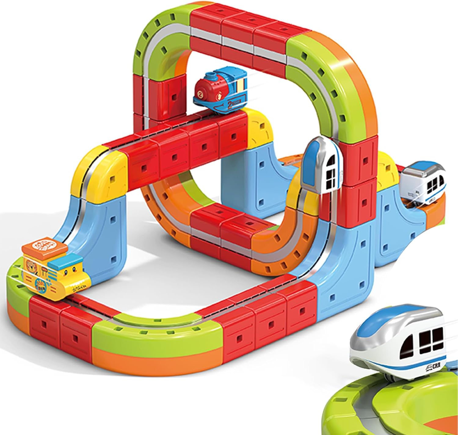 3D Infinity Track with Electric Train Set for Kids, Magnetic Monorail Cube Tracks, Magnet Railway Builder, Gravity Defying Rail Cubes Building Toy, DIY Anti-Gravity Flexible Race Track (Advanced Set)