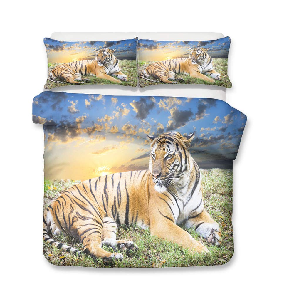 Housses de couettes 3D tigre pour literie sans repassage parure lit 3 pièces
