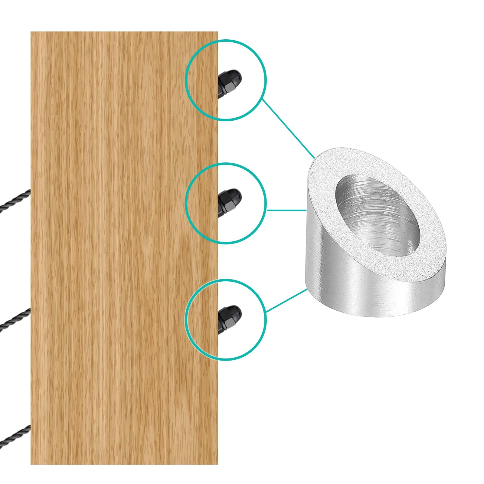 QUARKZMAN 20 Pcs 3/8" 33 Degree Angolo Rondella Smussata, T316 Acciaio Inossidabile Rondella Angolata per Ringhiere a Cavo Estremità Scale Posti in Legno Metallo, Argento