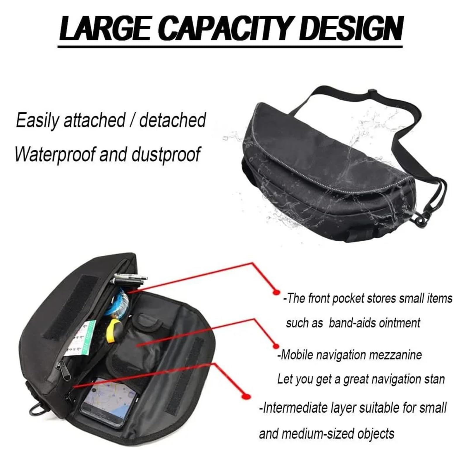 Bolsa para Manillar Moto para HO&NDA GB350S GB350 Accesorio De Moto Bolsa De Almacenamiento De Manillar Impermeable Y A Prueba De Polvo Bolsa De Navegación(Black Logo2)