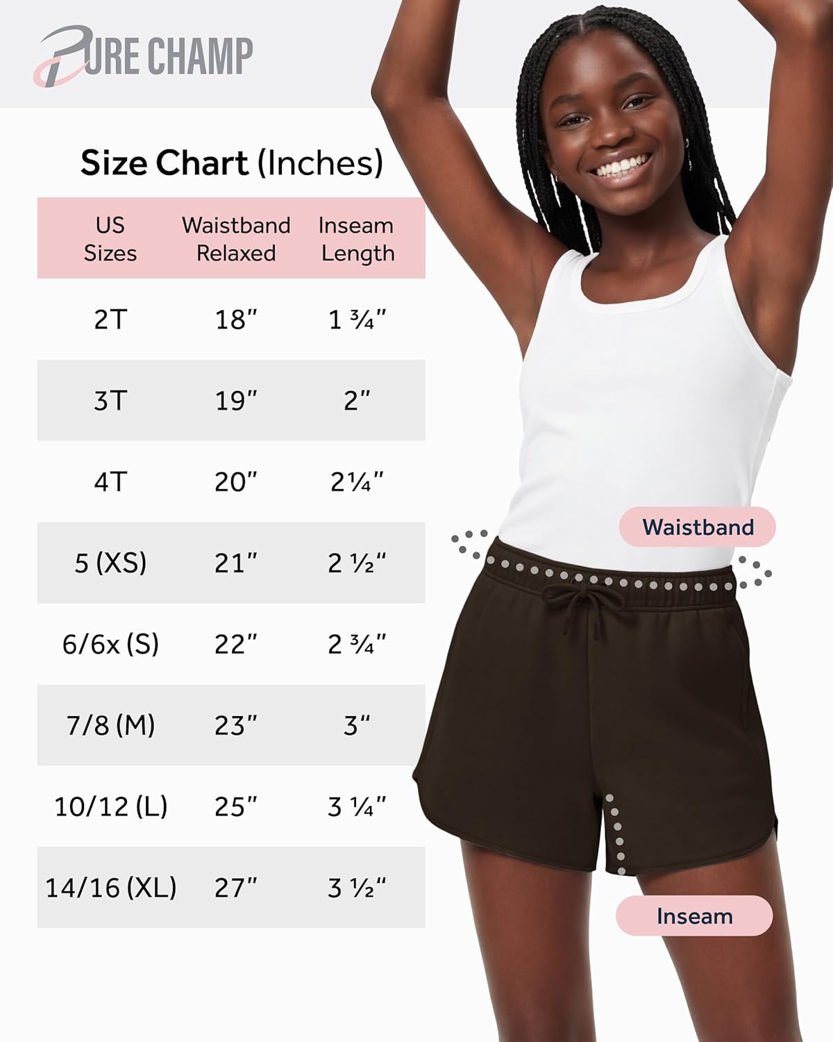PURE CHAMP Girls Shorts 4 Pack Girls Athletic Shorts Ultra-Soft Youth Quick Dry Dolphin with Drawstring Size Toddler -16