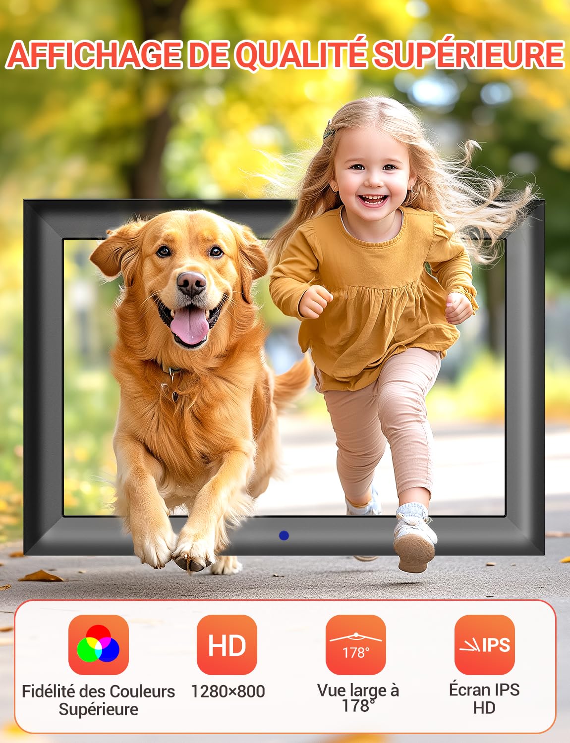 OBVHNUA Cadre Photo Numérique 10,1 Pouces Cadre Digital Cadre Photo Électronique avec Télécommande 1280x800 HD IPS Écran USB Carte SD Rotation Automatique Photo Vidéo Musique Montage Mural